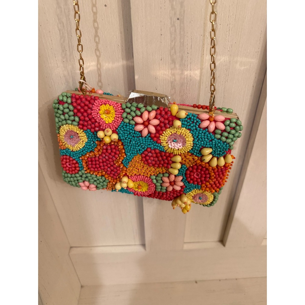 Dolce Vita Taormina Multi Beaded Box Clutch Floral Evening Bag Crossbody NWT